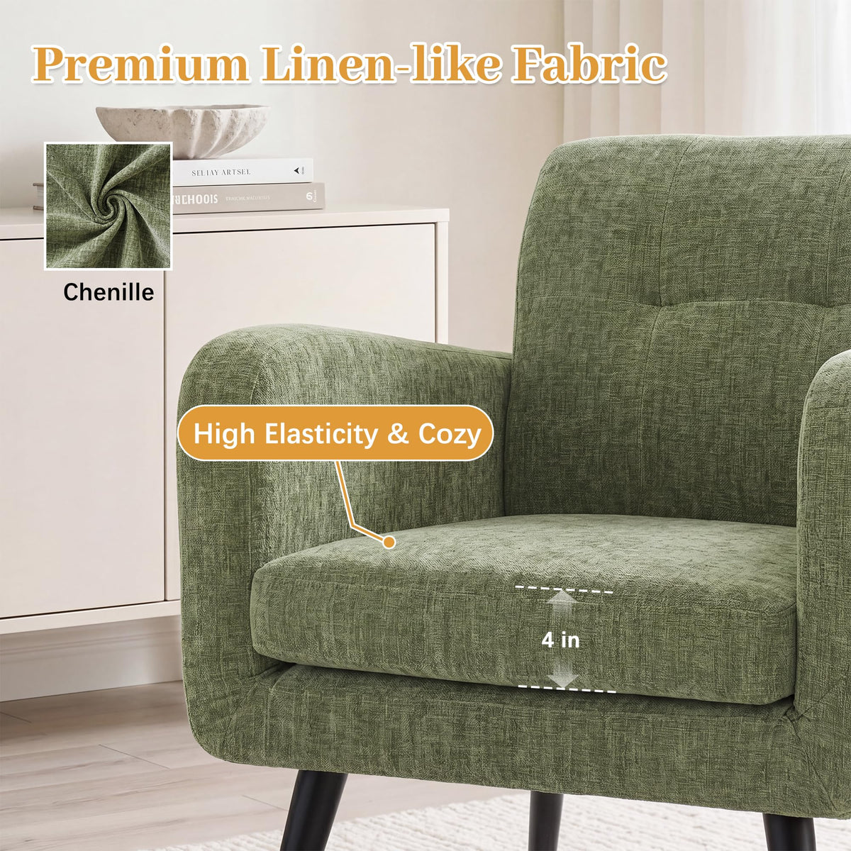 Olive Green Chenille Upholstered Accent Chairs Set of 2 X680