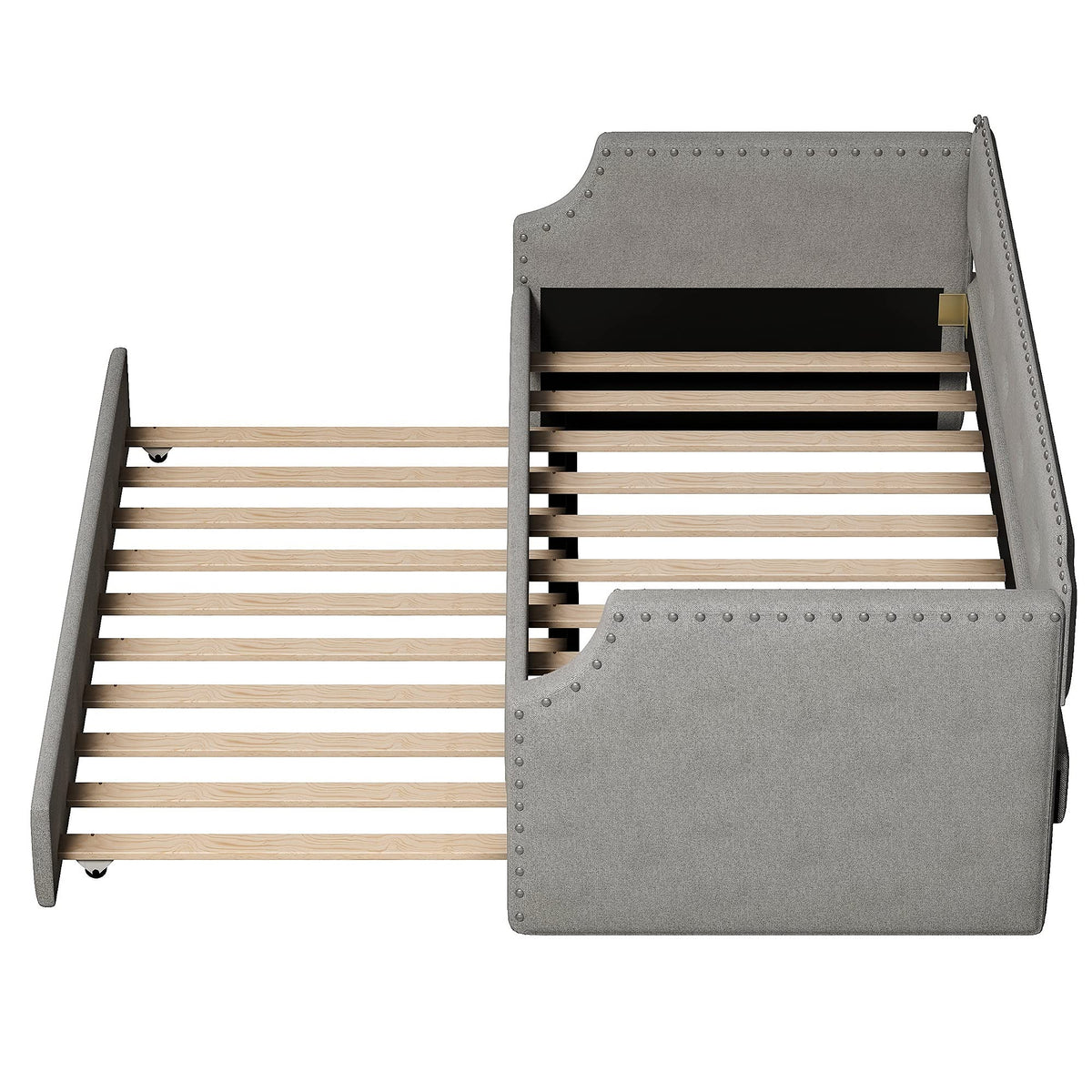 Twin Size Gray Linen Upholstered Daybed with Trundle G944659