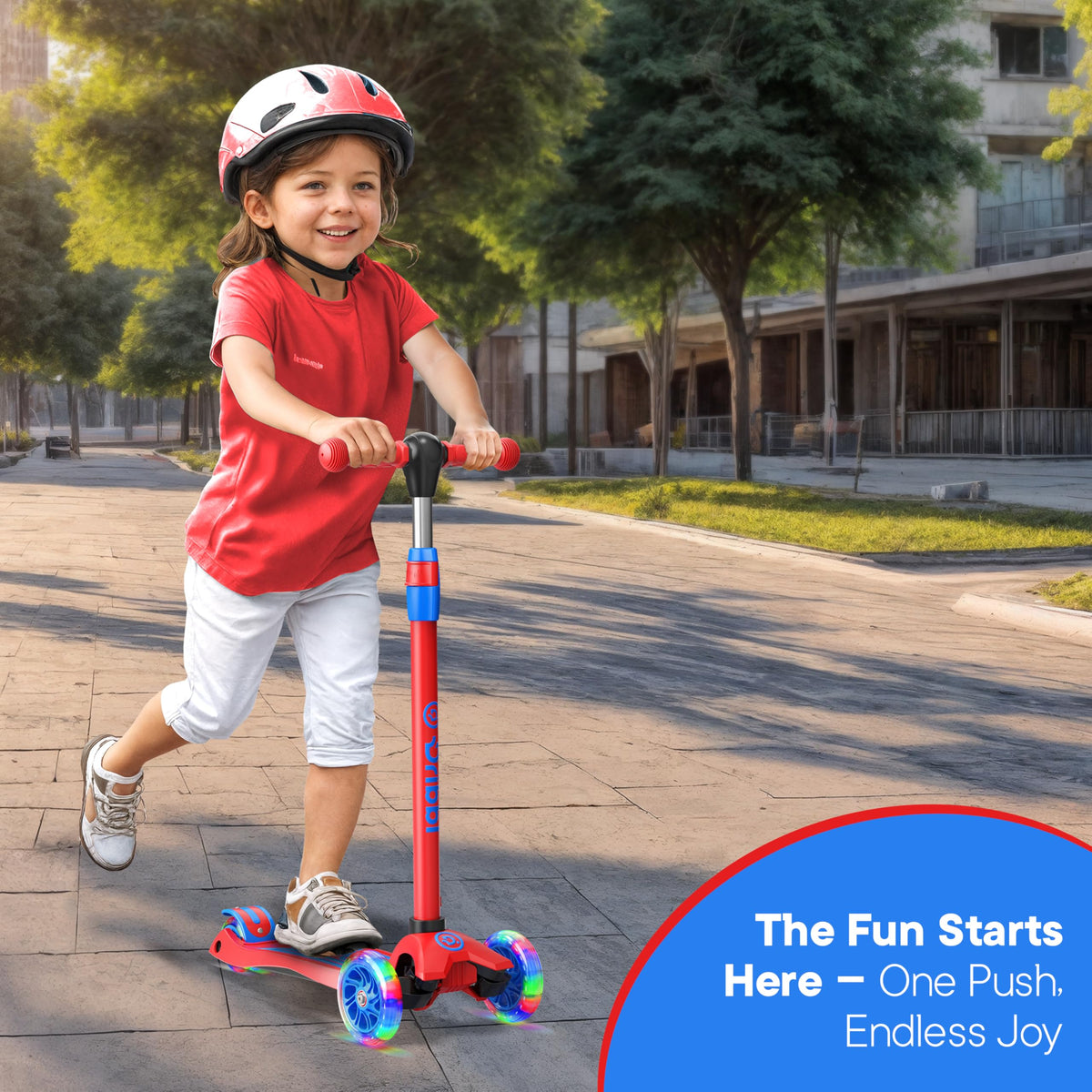 3-Wheel Kids Scooter Adjustable Height Anti-Slip Deck Red and Blue N98427