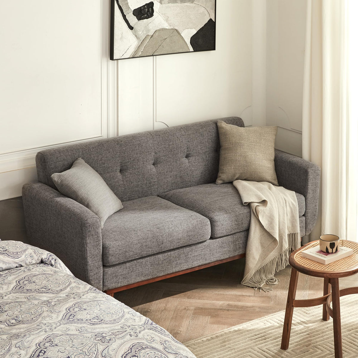 65.2" W Grey Button Tufted Loveseat Sofa P6957